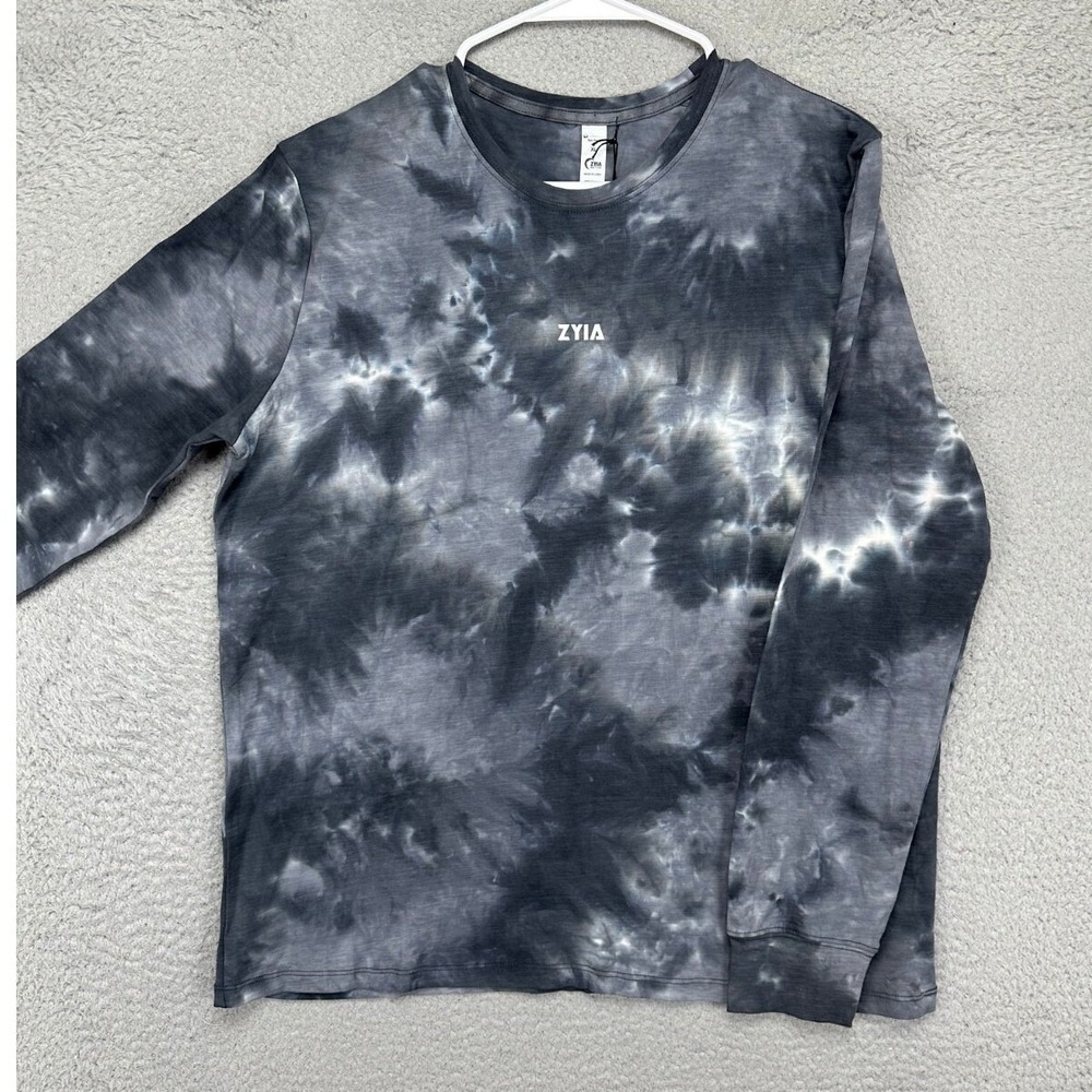 Zyia Active Mens Crewneck Sweatshirt XL Grey Tie-Dye Pullover Long Sleeve NEW